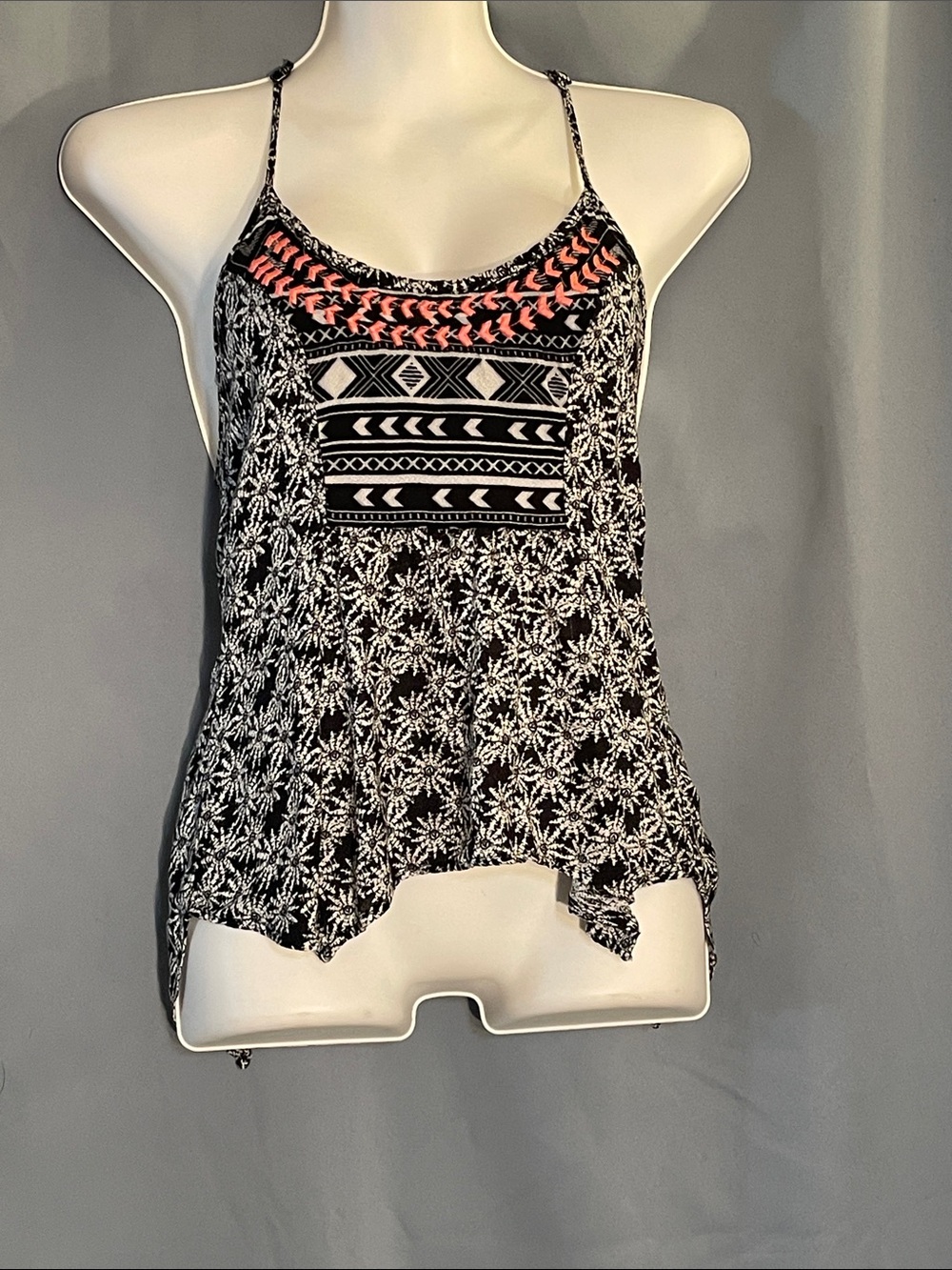 American Rag Black & Coral Printed Spaghetti Strap Camisole